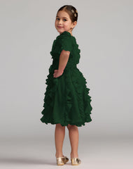 Girls Green Chiffon High Neck Ruffle Dress