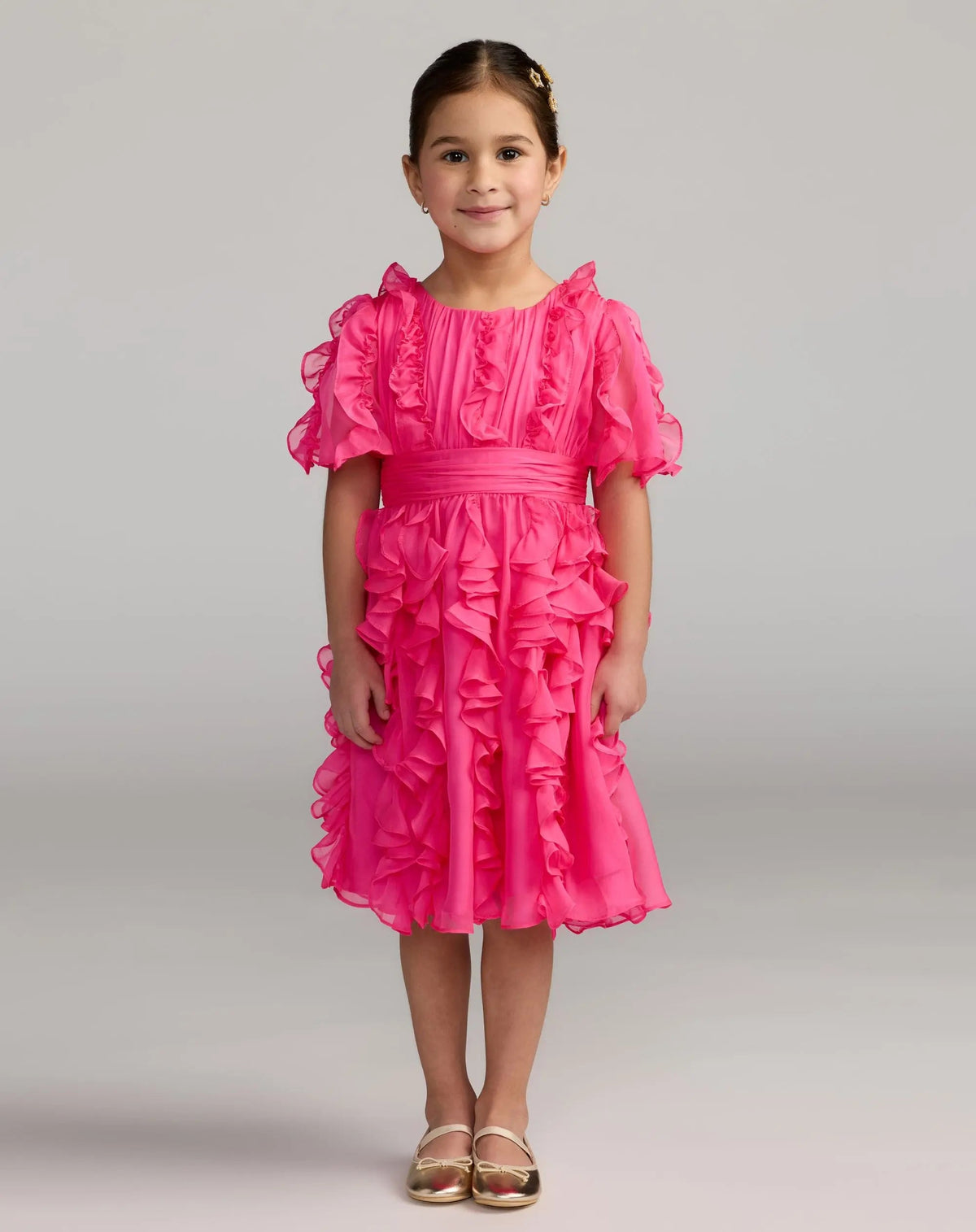 Girls Chiffon High Neck Ruffle Dress