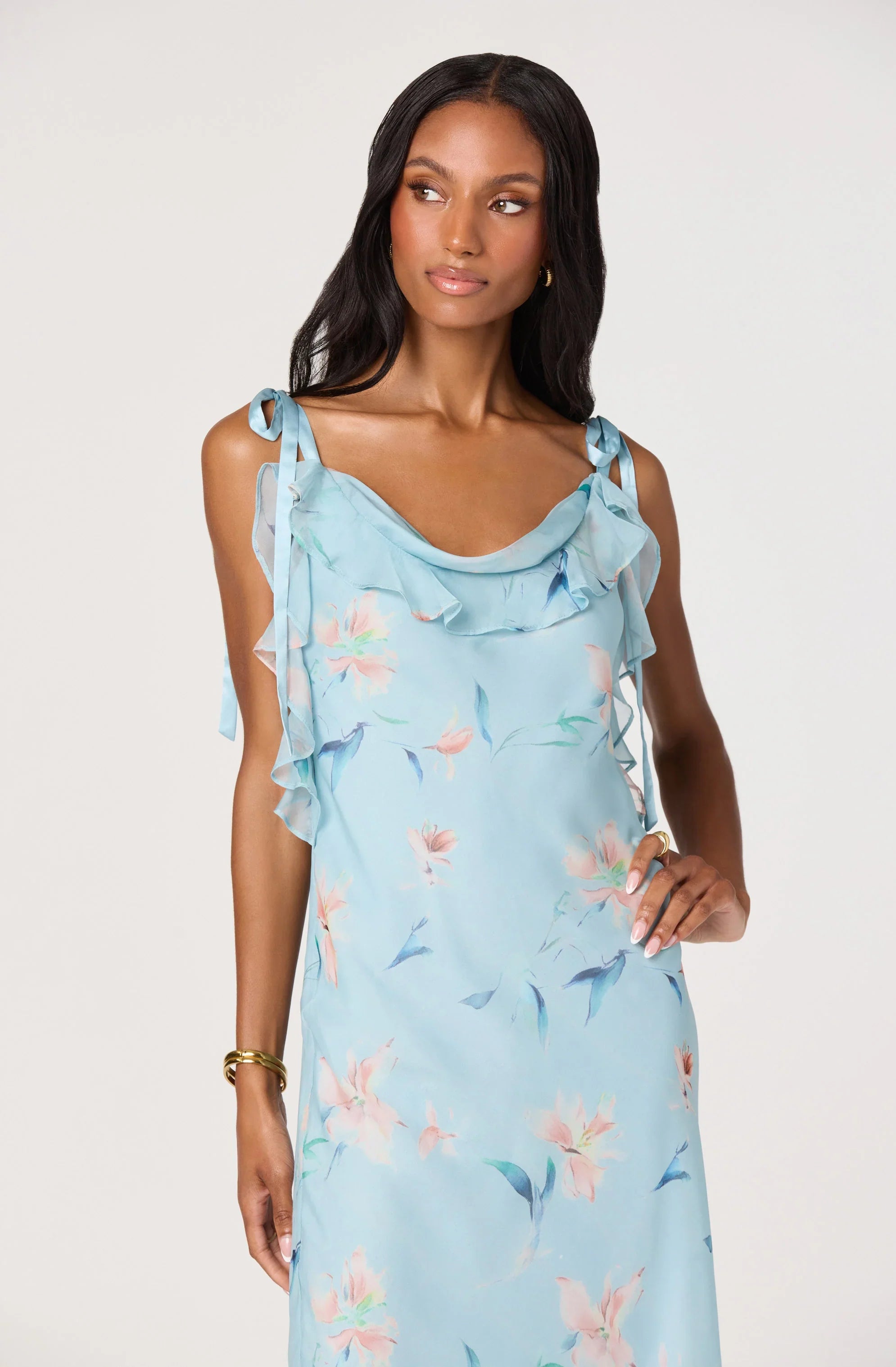 Inixyf Nissa Floral Ruffle Midi Dress