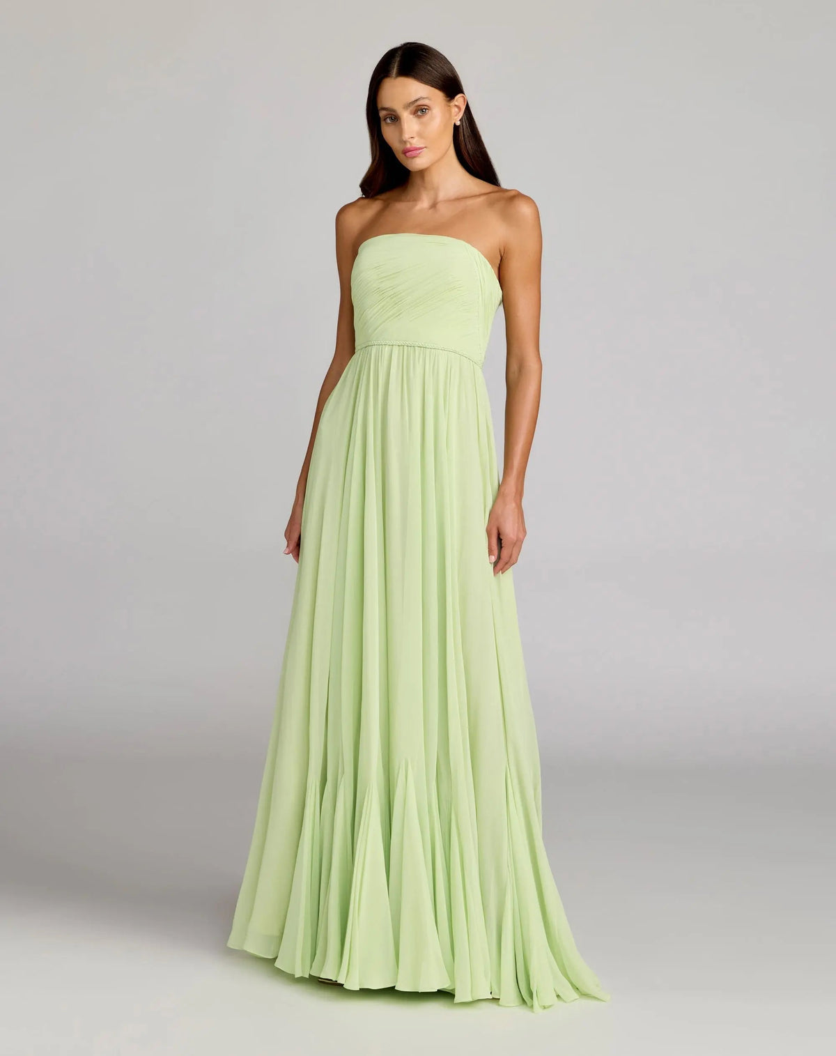 Strapless Chiffon Gown With Braided Belt