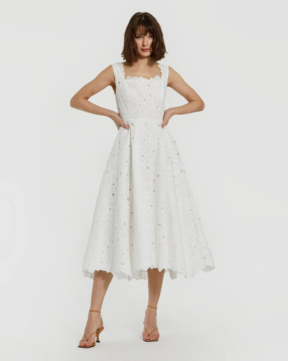 White Embroidered Cotton A-Line Midi Dress