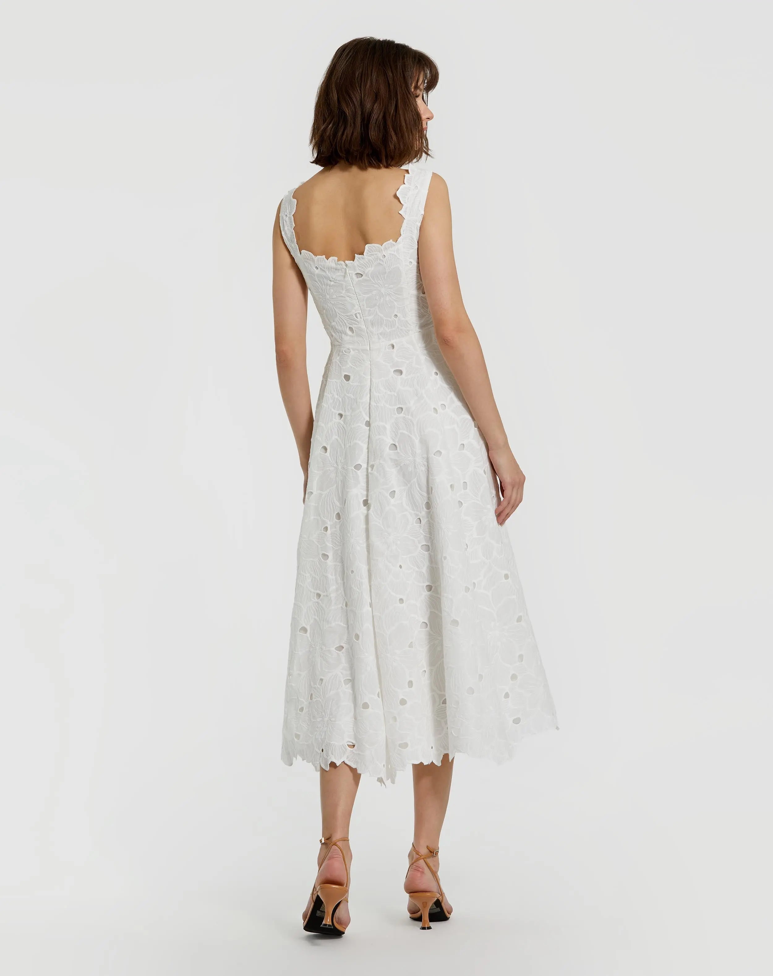 White Embroidered Cotton A-Line Midi Dress