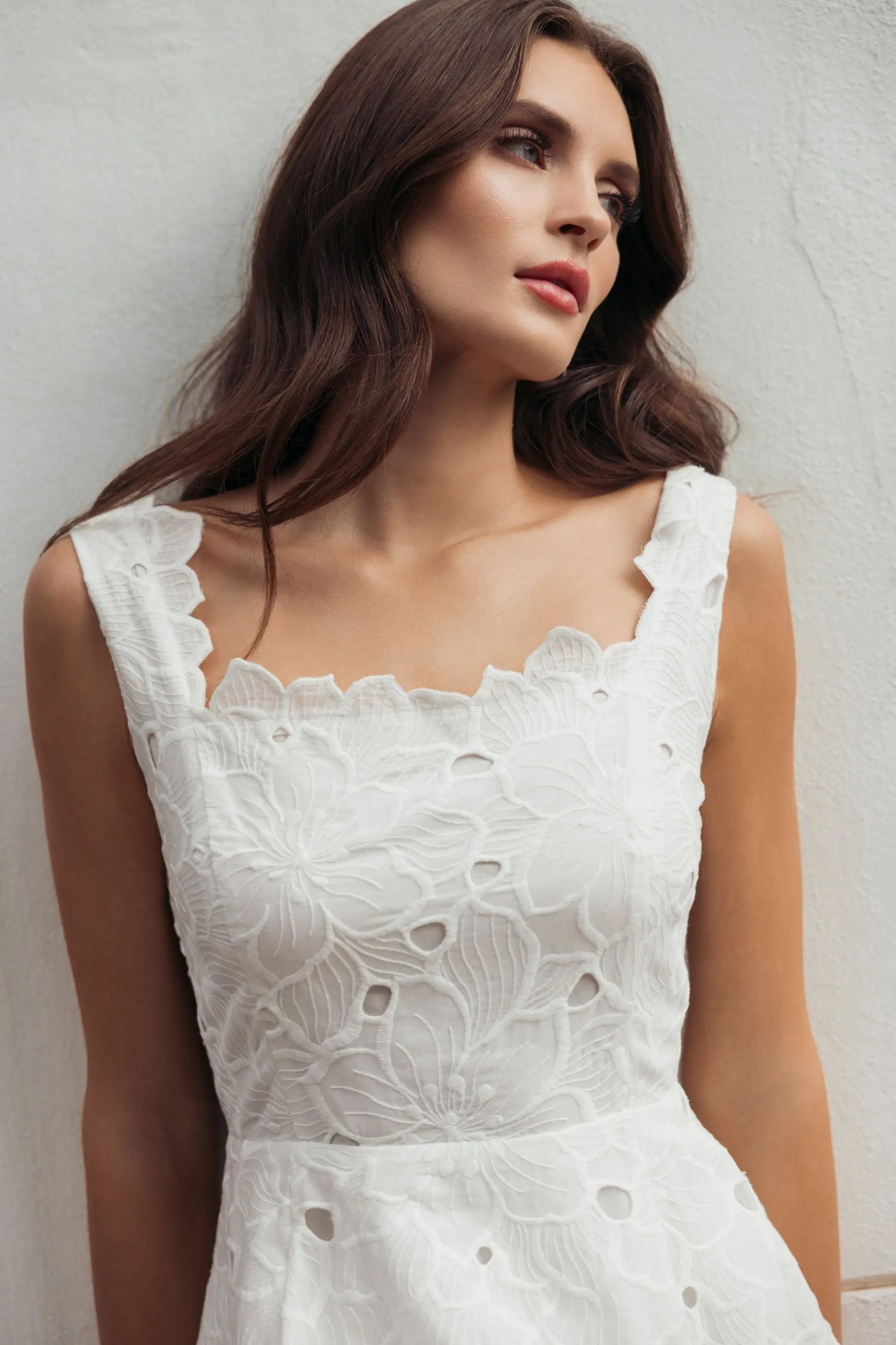White Embroidered Cotton A-Line Midi Dress
