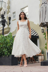 White Embroidered Cotton A-Line Midi Dress
