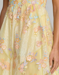 Yellow Sleeveless Embroidered A-Line Midi Dress