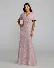 Purple Embellished Draped Cape Sleeve Gown