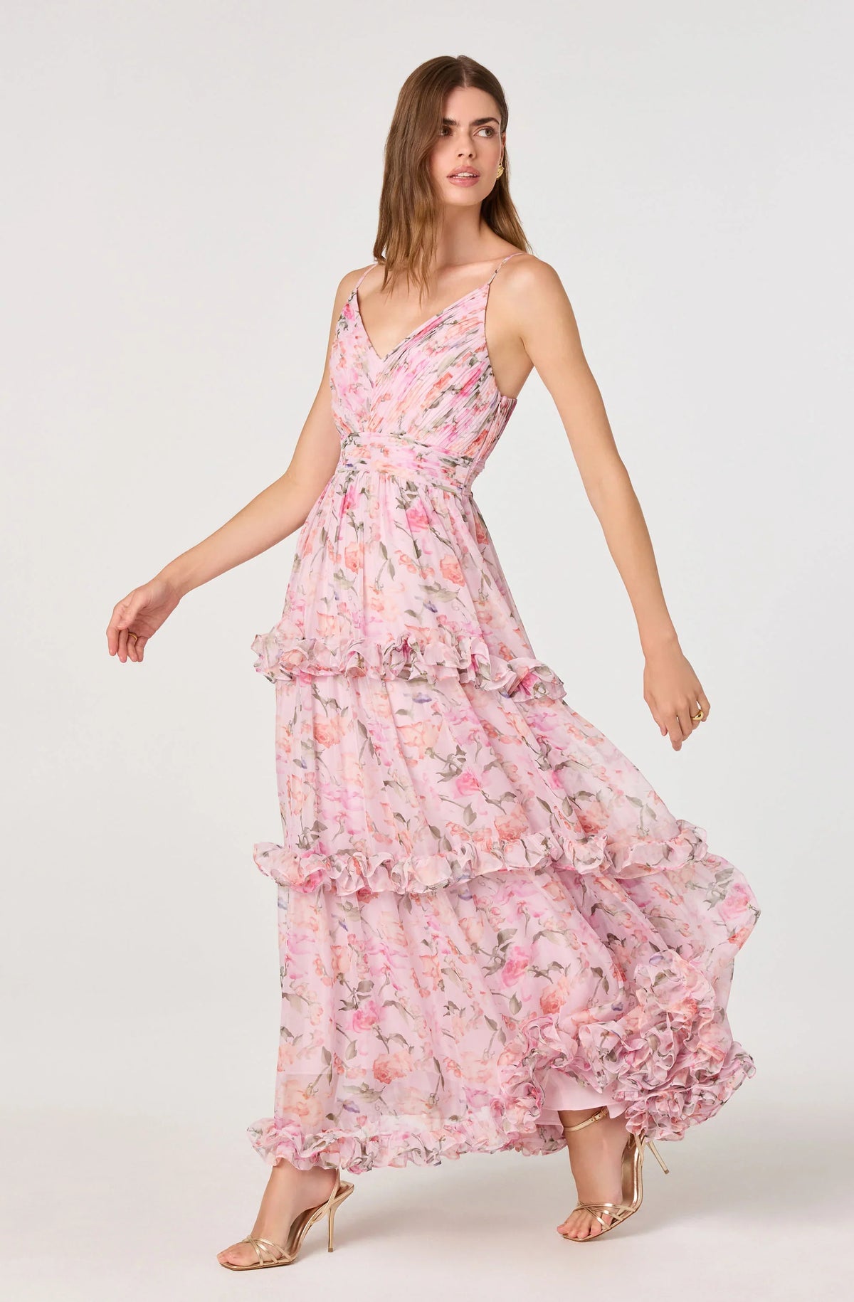 Inixyf Ayanna Floral Pleated Tiered Maxi Dress