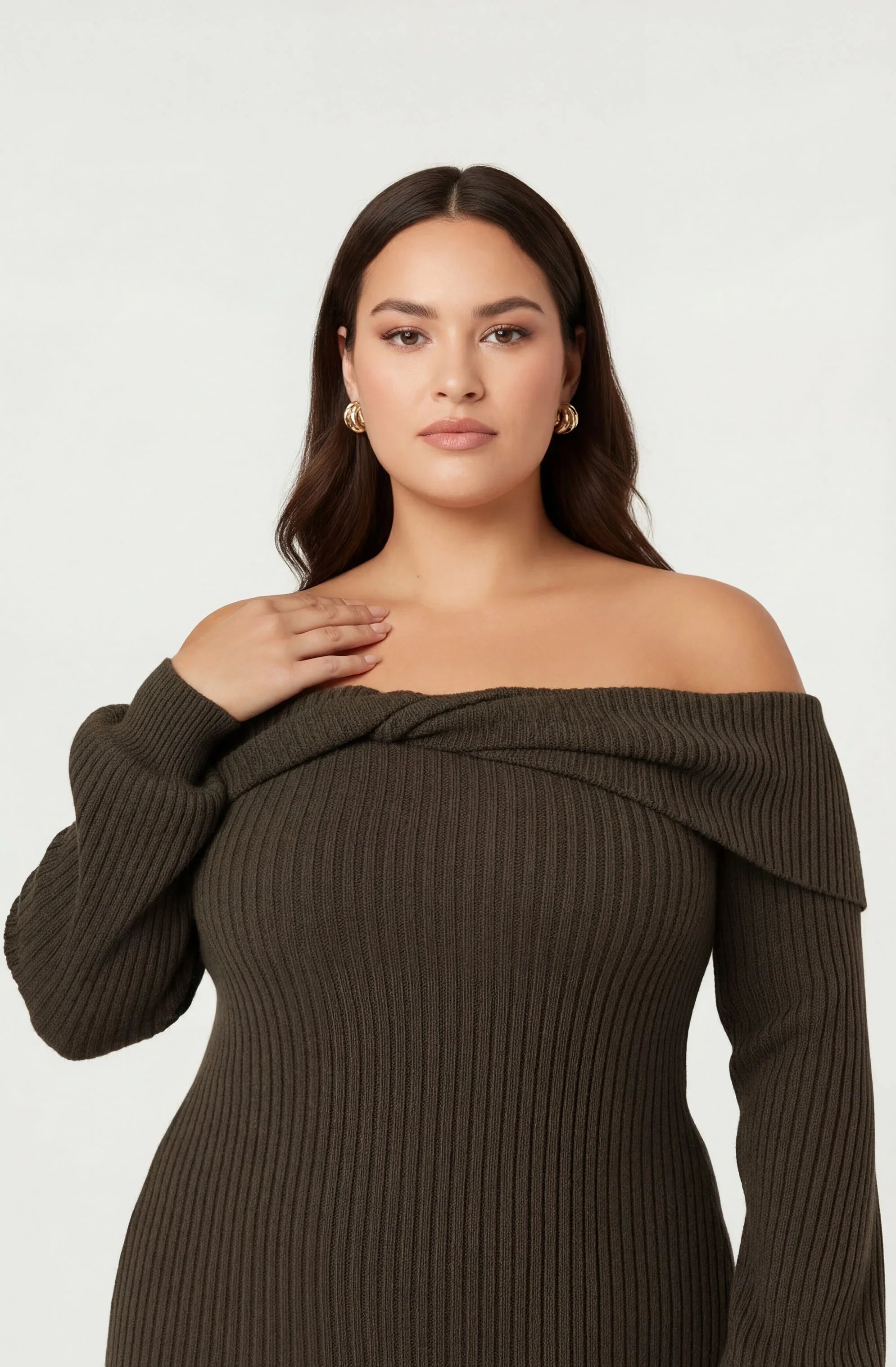 Lbruh Tilde Off Shoulder Midi Sweater Dress
