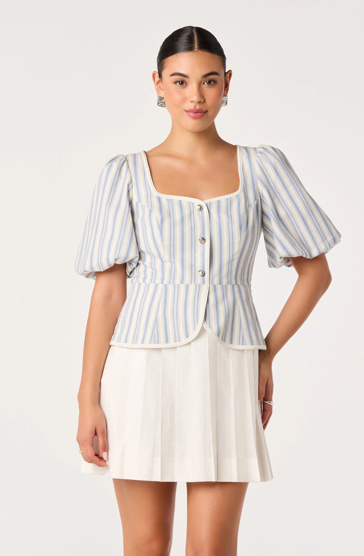 Inixyf Brigitta Striped Puff Sleeve Mini Dress