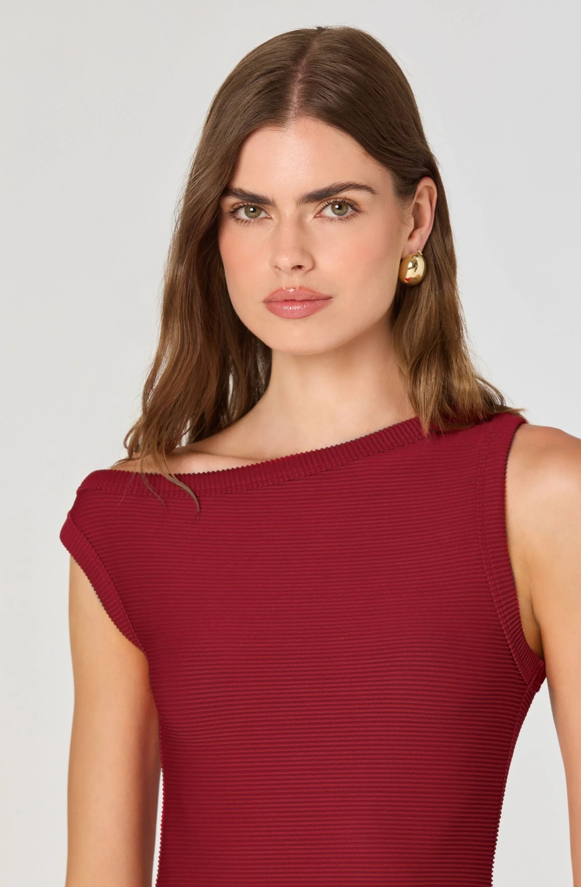 Lbruh Off Shoulder Ribbed Knit Midi Dress