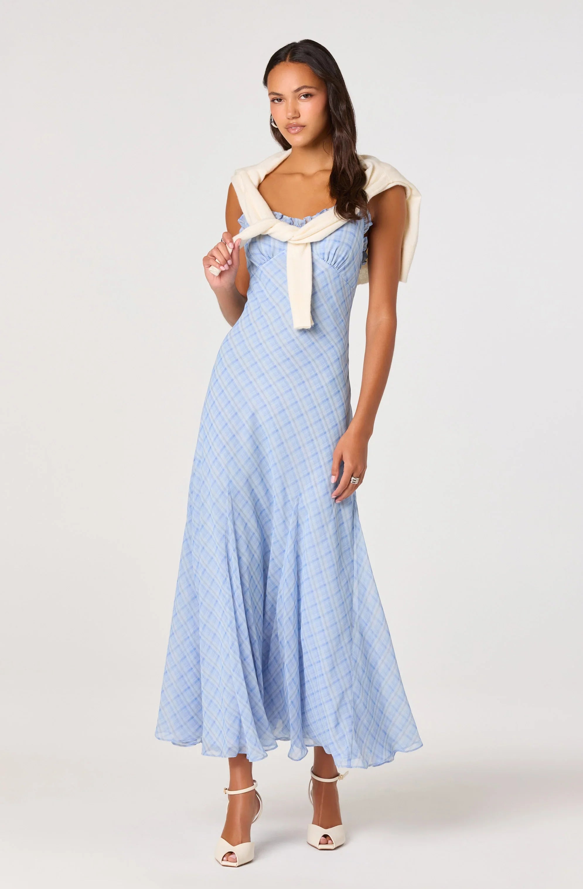 Inixyf Maeryn Plaid Ruffle Trim Maxi Dress