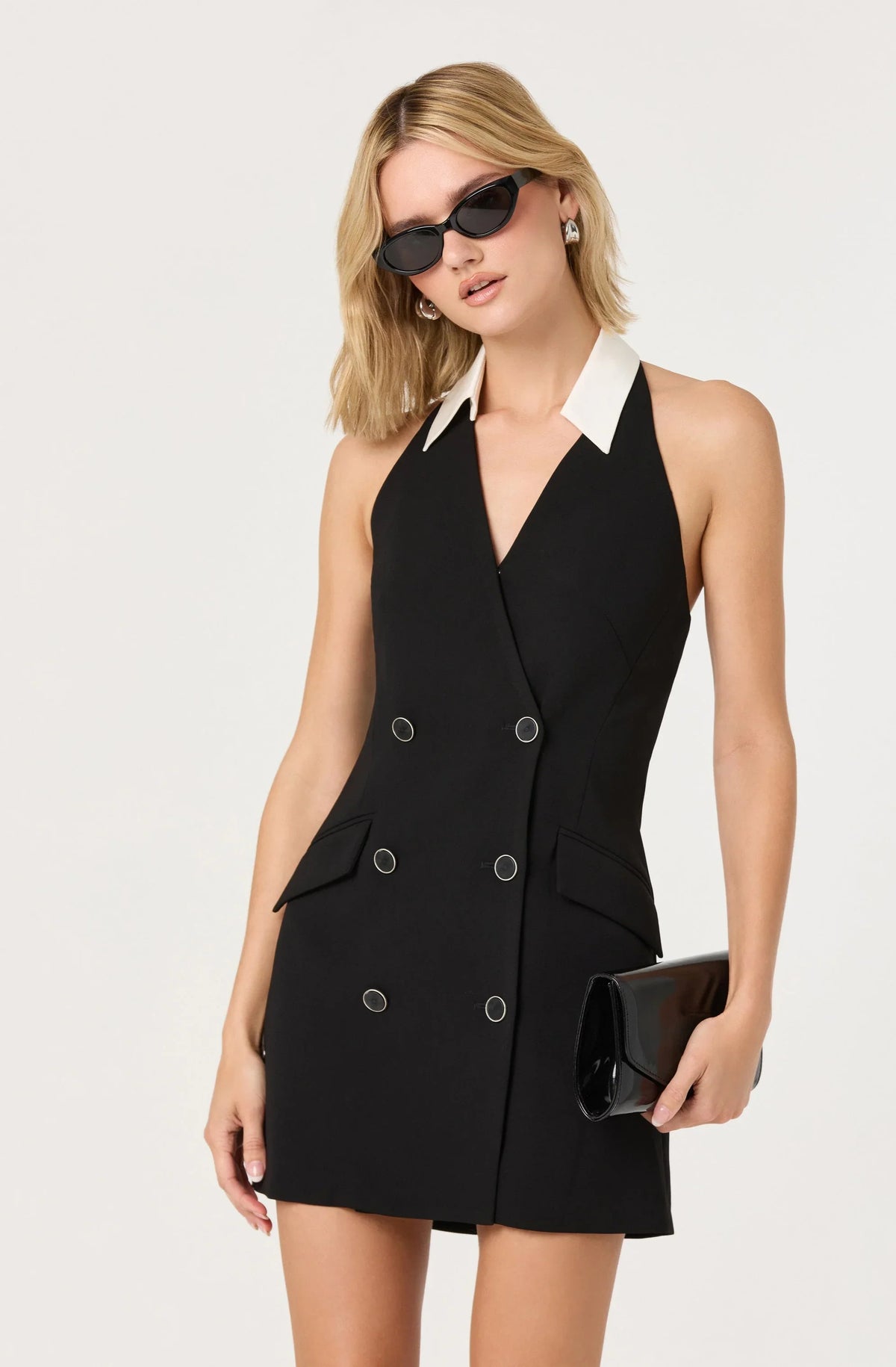 Lbruh Perah Halter Tuxedo Mini Dress