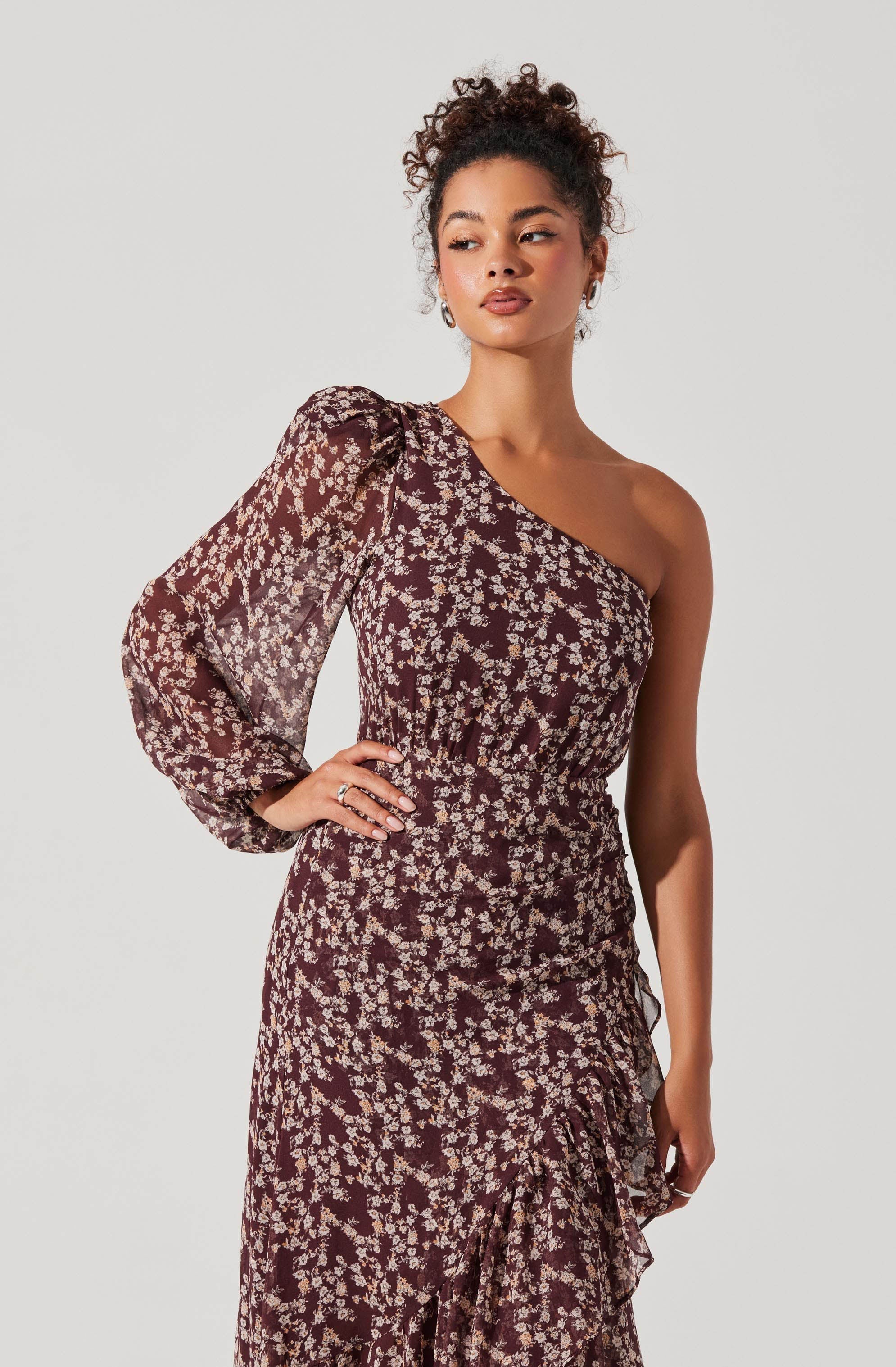 Lbruh Calista Floral One Shoulder Midi Dress