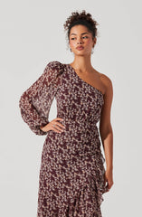Lbruh Calista Floral One Shoulder Midi Dress