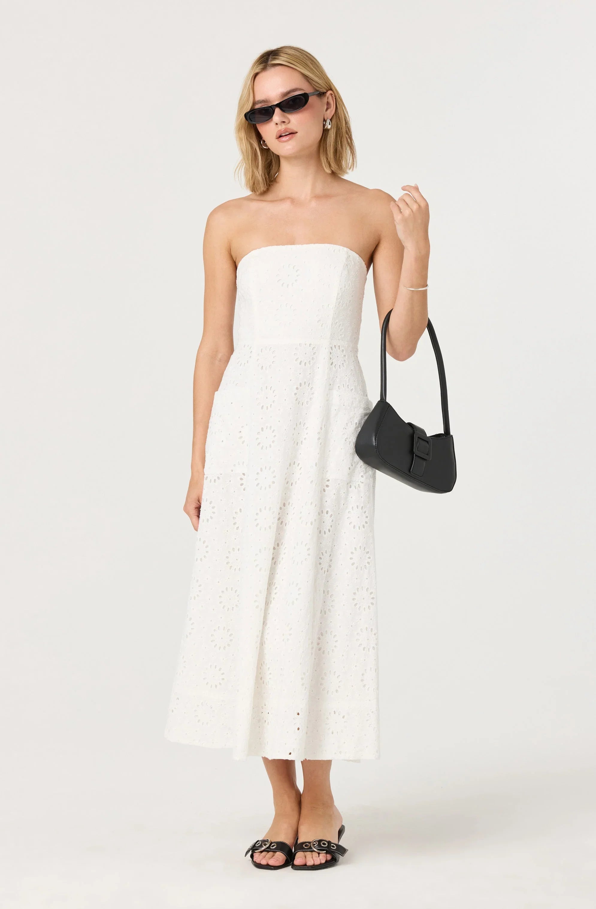 Lbruh Eyelet Strapless Midi Dress