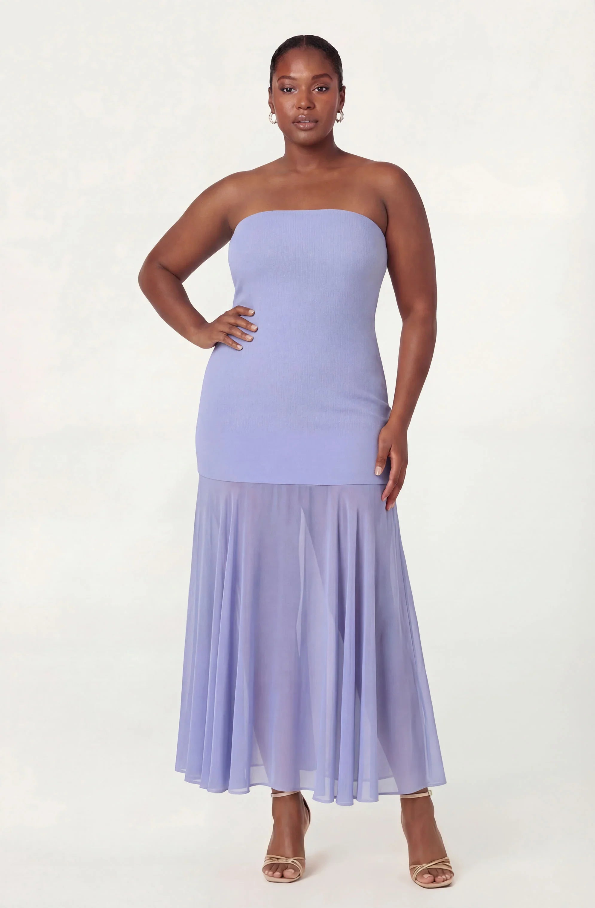 Inixyf Lizet Strapless Mini Dress with Sheer Maxi Overlay