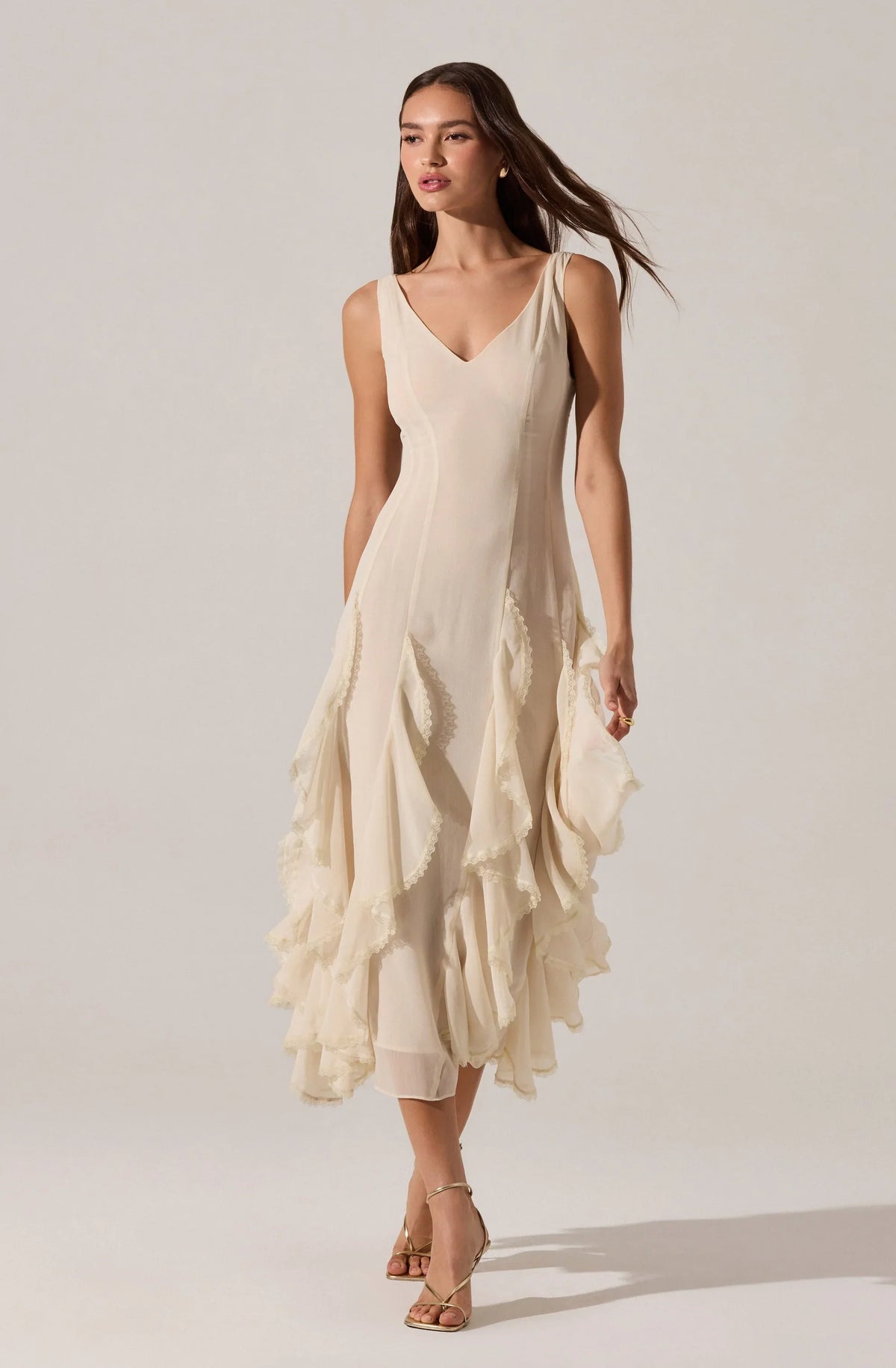 Lbruh Philomene V-Neck Ruffle Trim Dress