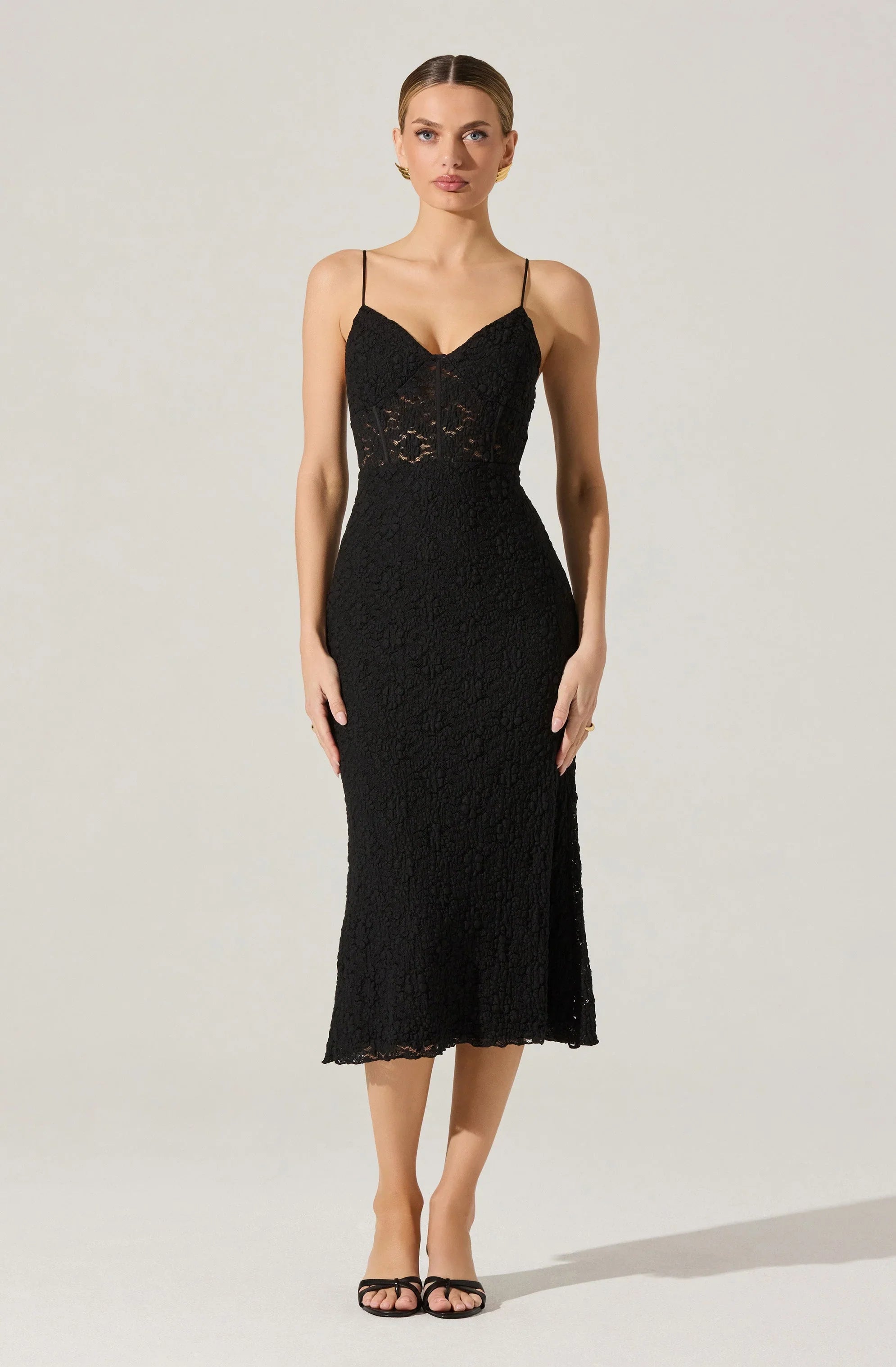 Lbruh Floral Lace Knit Midi Dress