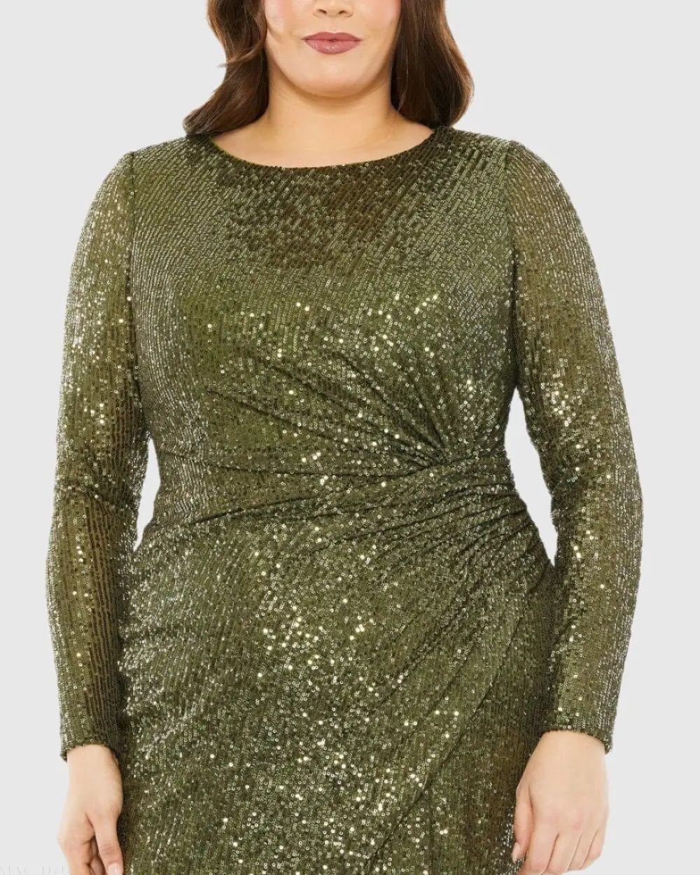 Green Long Sleeve Sequin Gathered Waist Dress - FINAL SALE