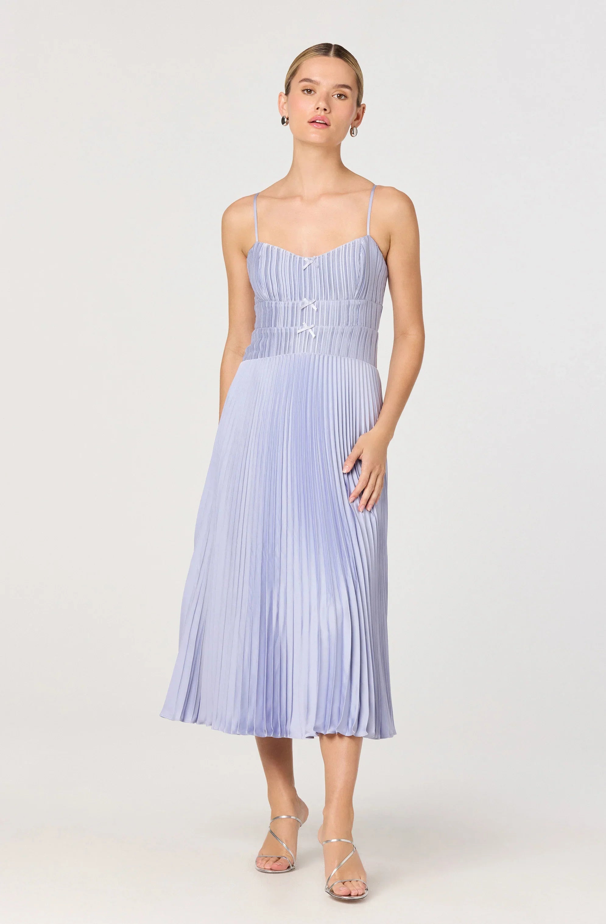 Inixyf Shionagh Satin Bow-Detail Pleated Midi Dress