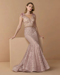 Embroidered Illusion Appliqued Bodice Trumpet Gown