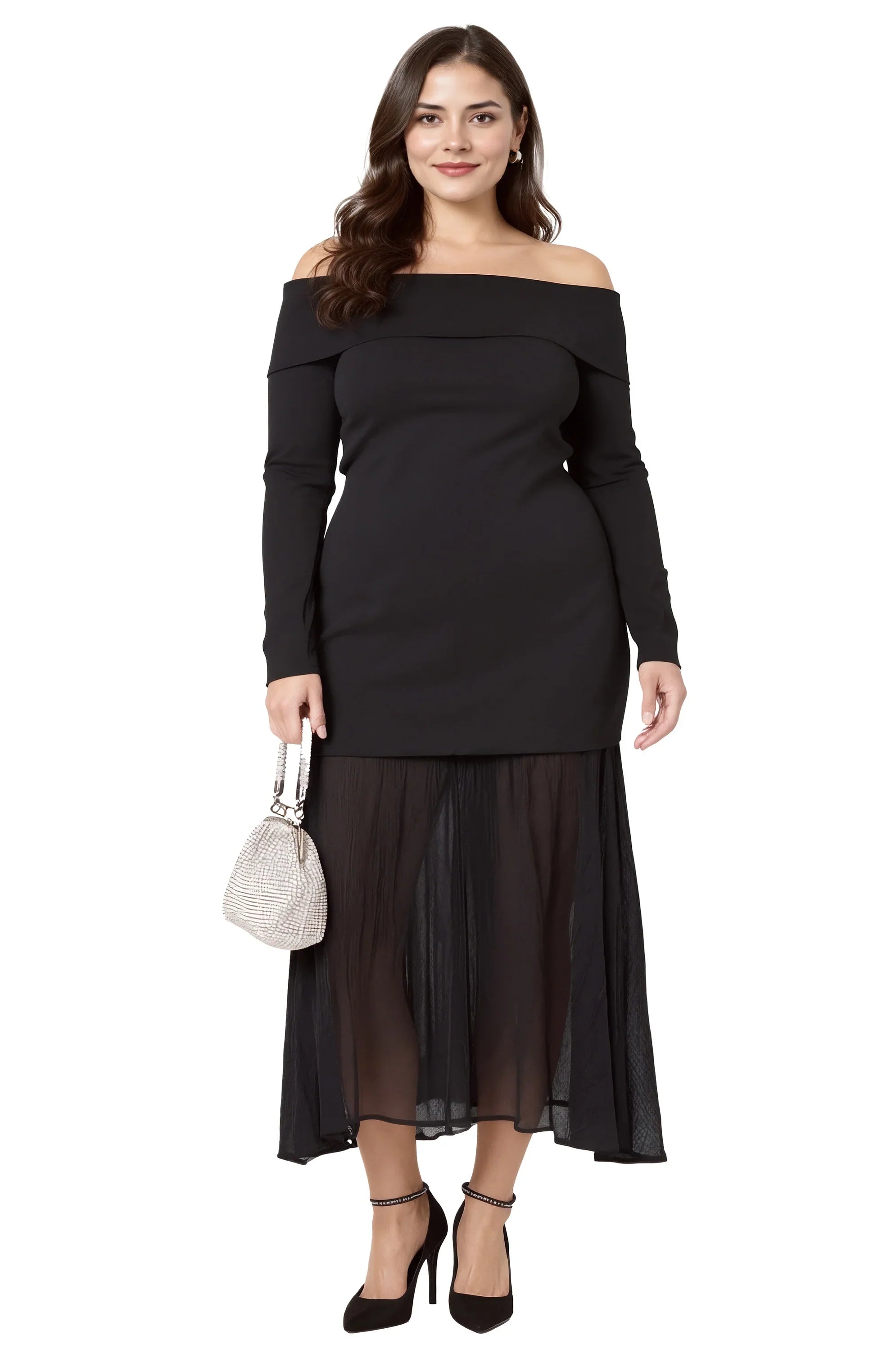 Lbruh Lidia Off-Shoulder Pleated Midi Dress