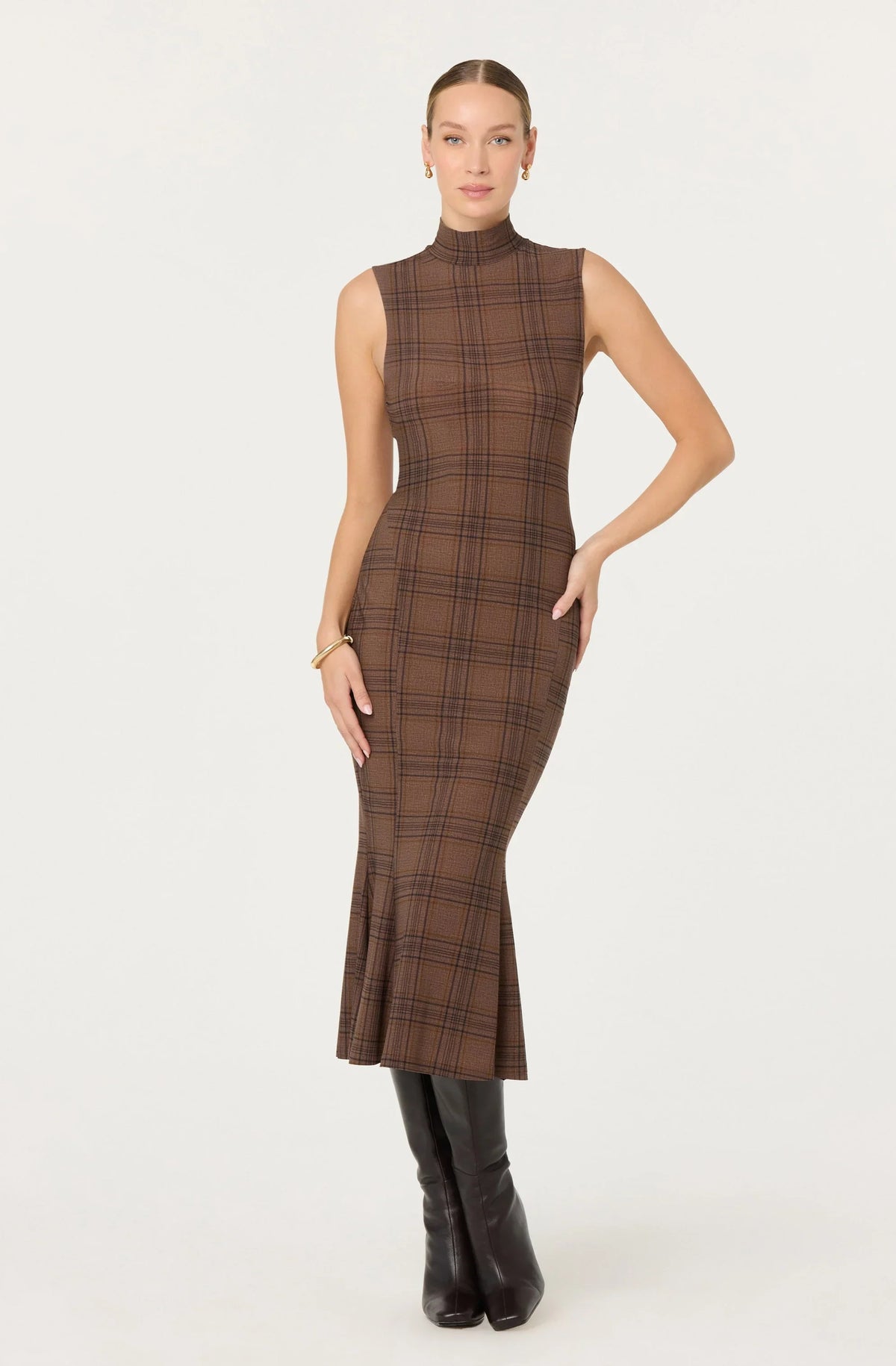 Lbruh Leigha Mock-Neck Plaid Midi Dress