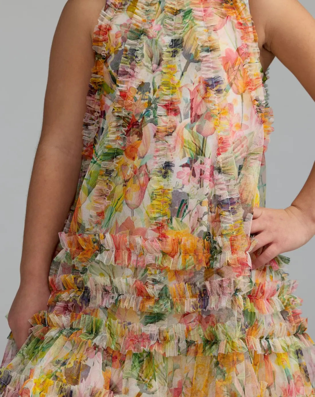 Girls Yellow Floral Printed Ruffle Mini Dress