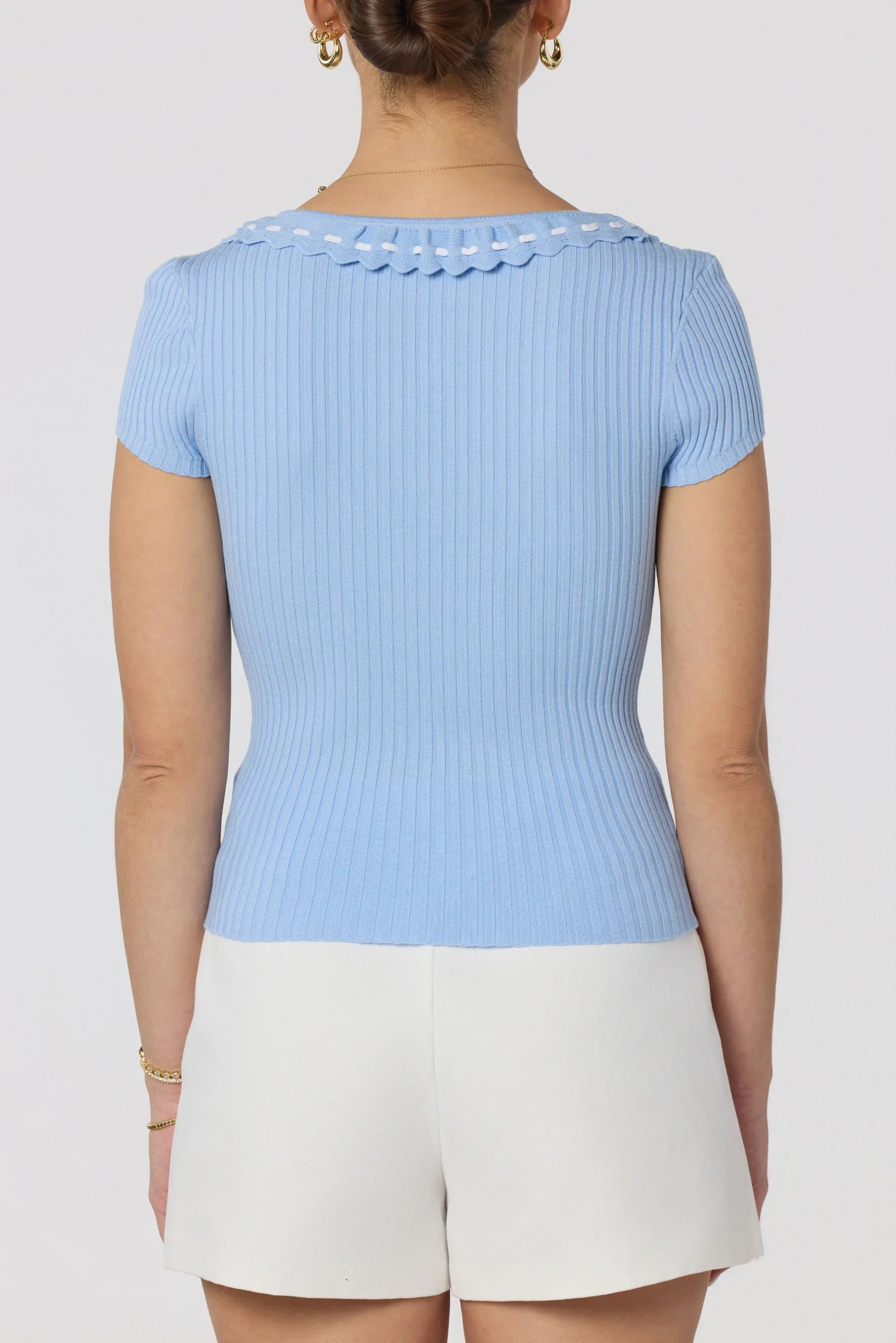 Inixyf Lina Ruffle Trim Ribbed Sweater Top