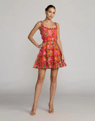 Floral Square Neck Ruffle Mini Dress