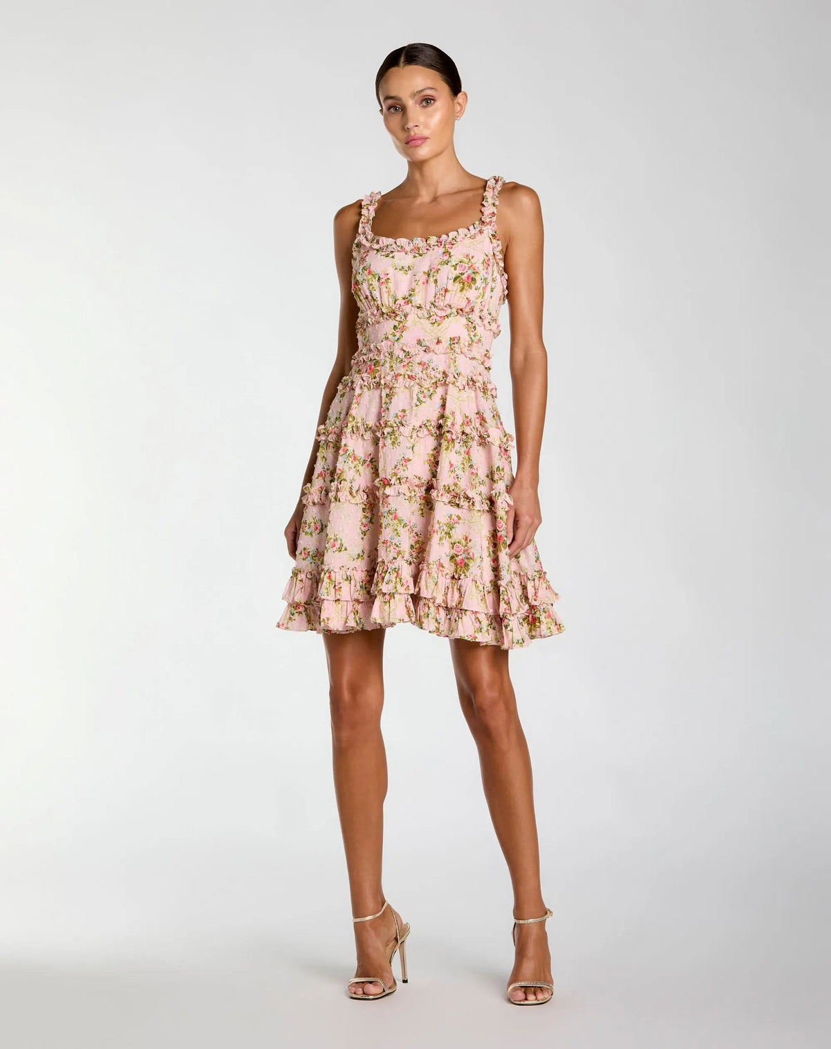 Floral Square Neck Ruffle Mini Dress