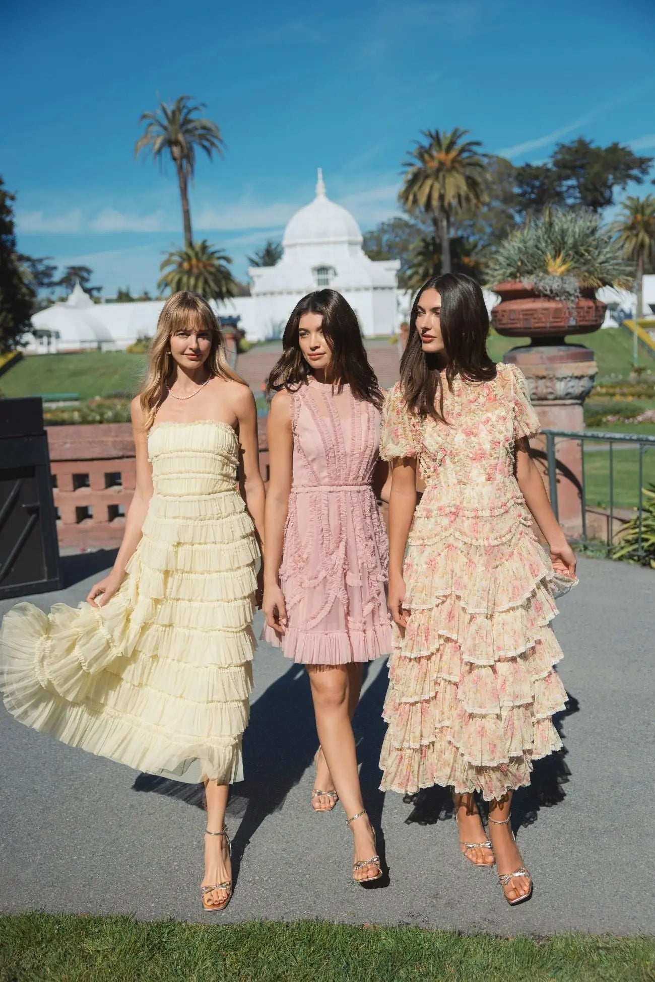 Yellow Micro Ruffle Strapless Midi Dress