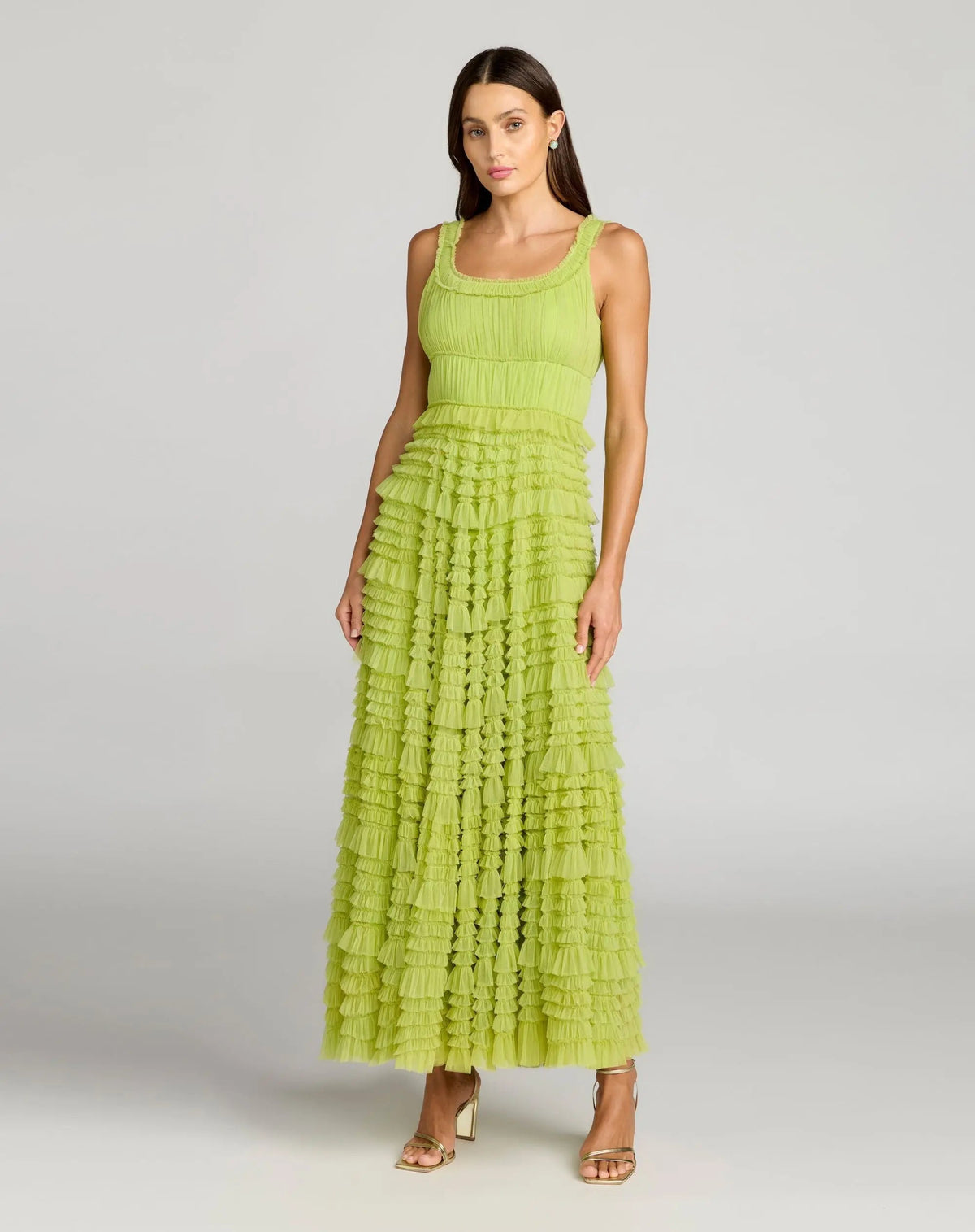 Micro Ruffle Sleeveless Scoop Neck Maxi Dress