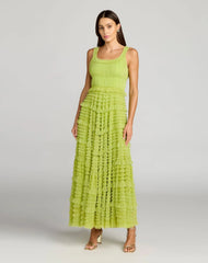 Micro Ruffle Sleeveless Scoop Neck Maxi Dress