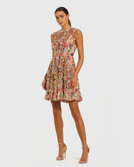 Micro Ruffle Floral A-Line Mini Dress