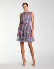 Micro Ruffle Floral A-Line Mini Dress