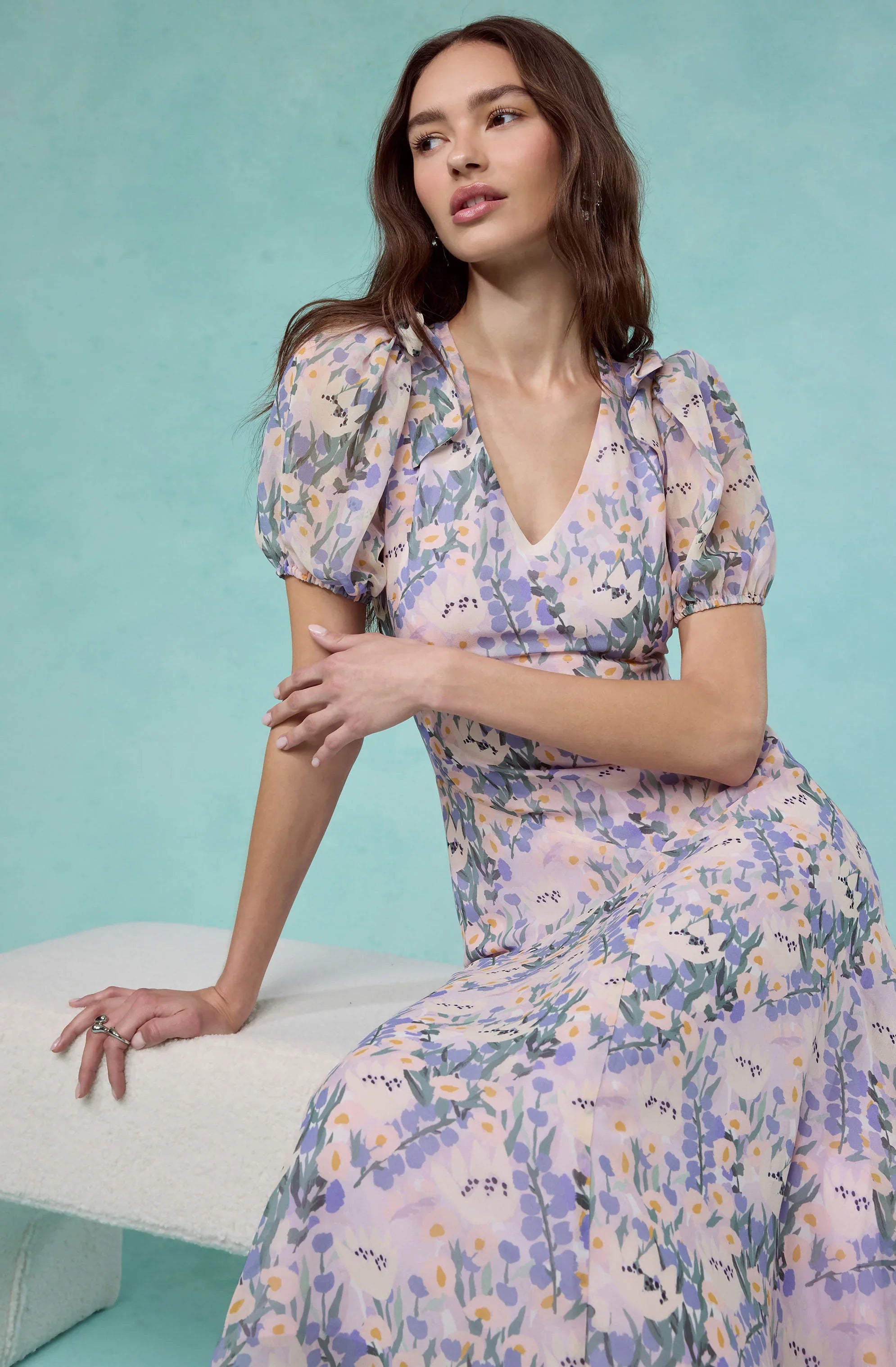 Lbruh Jessenia Floral Puff Sleeve Midi Dress