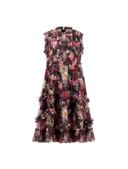 Girls Black Floral High Neck Ruffle Dress