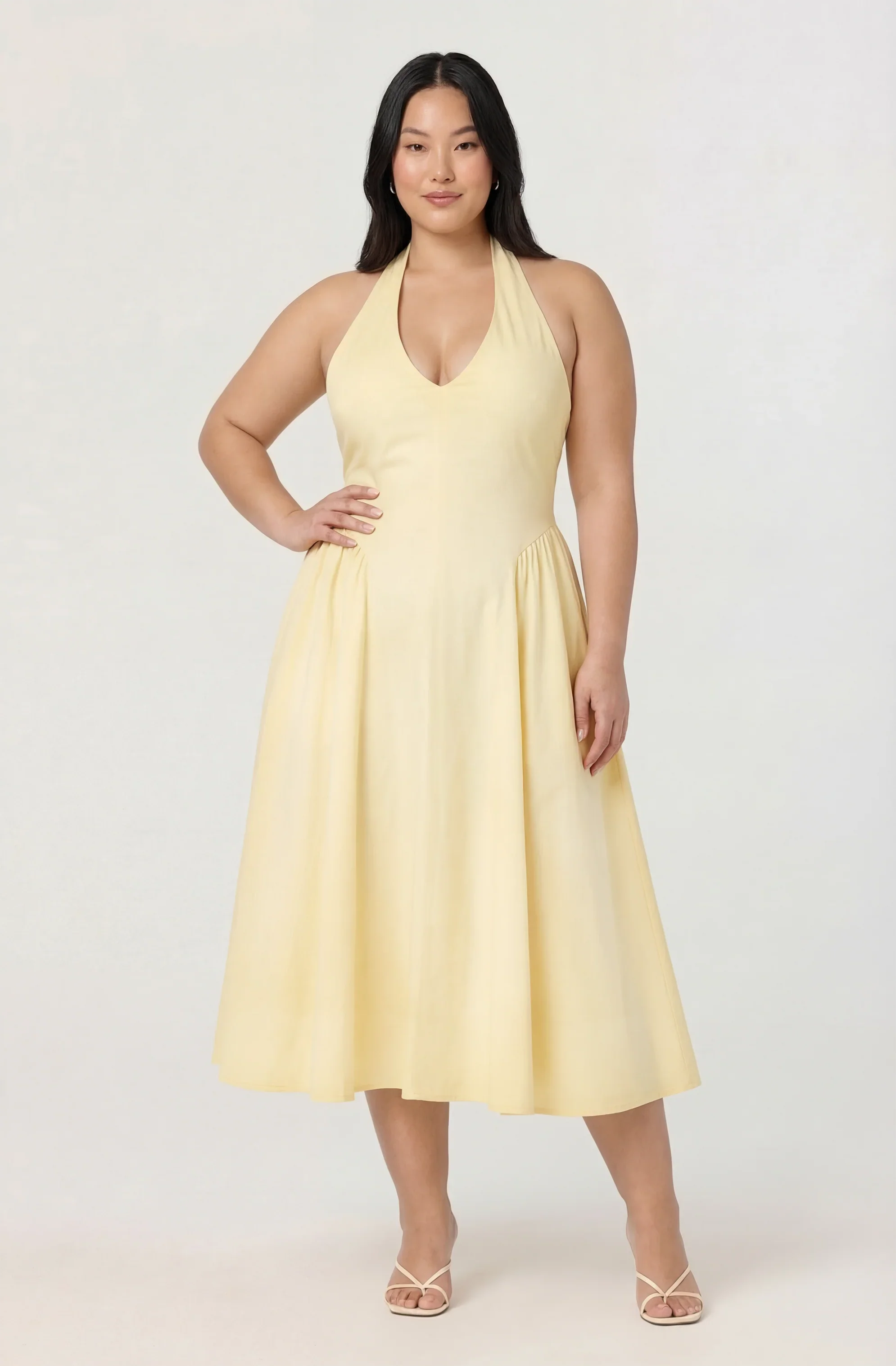 Inixyf Meana Halter Plunge Drop-Waist Midi Dress