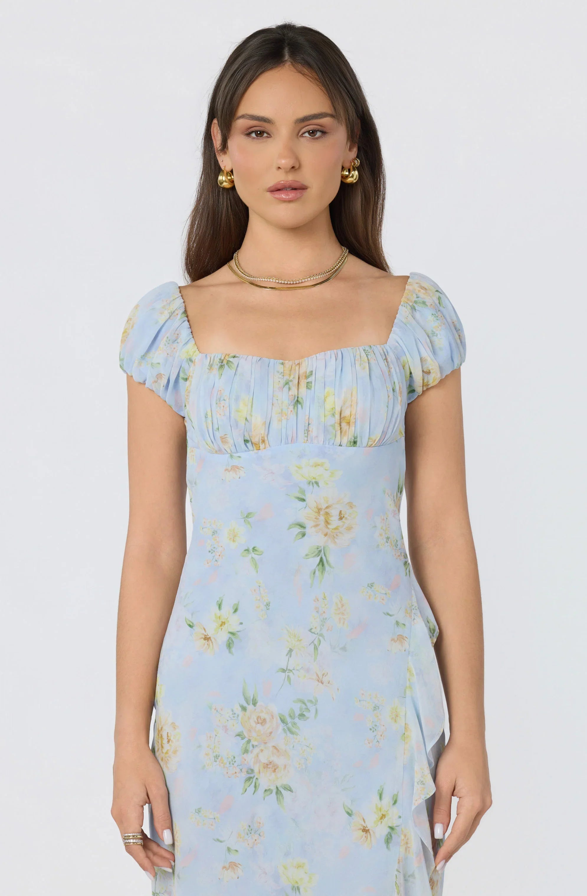 Inixyf Florence Floral Puff Sleeve Midi Dress