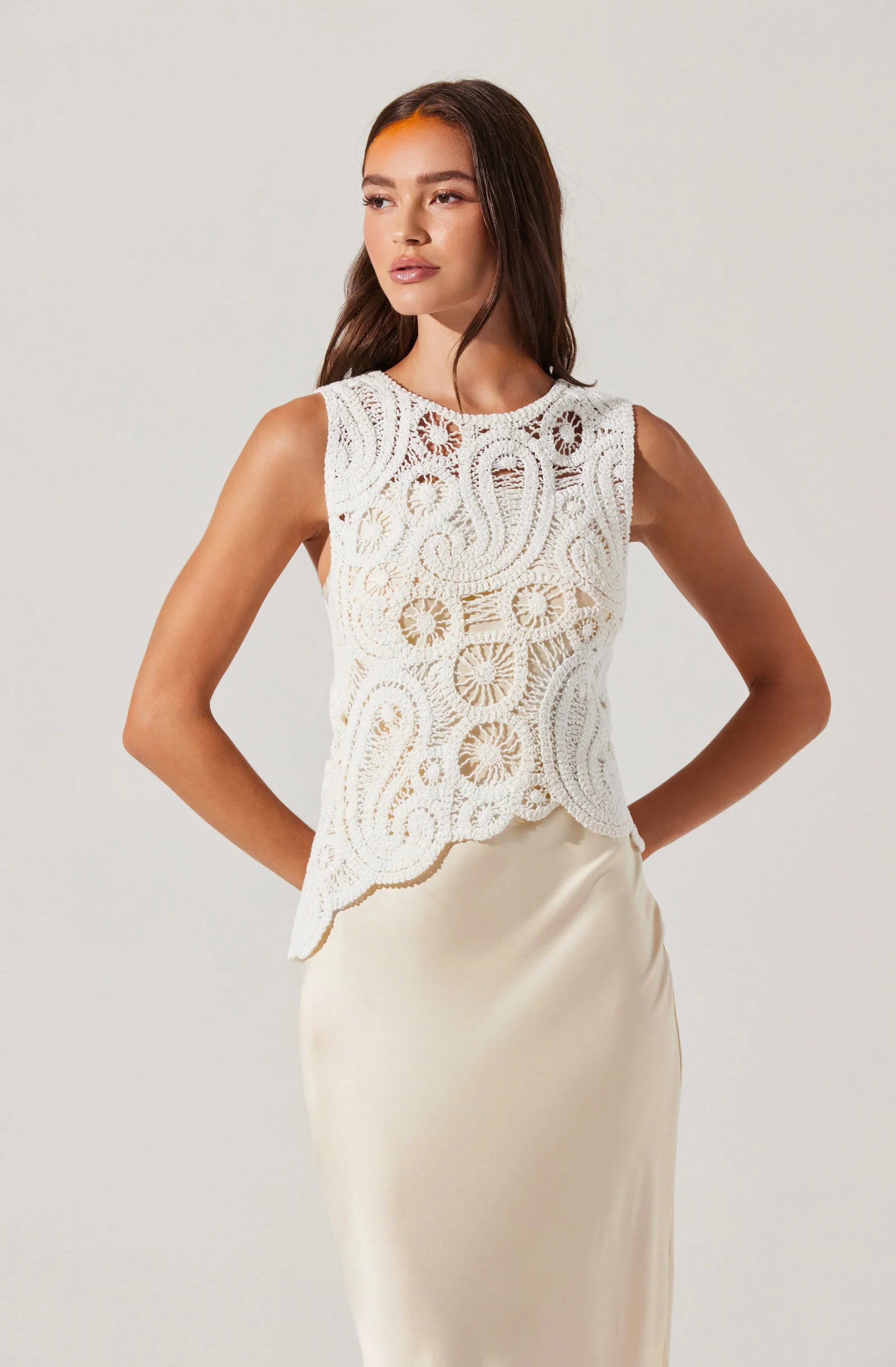 Lbruh Martina Crochet-Layered Satin Dress