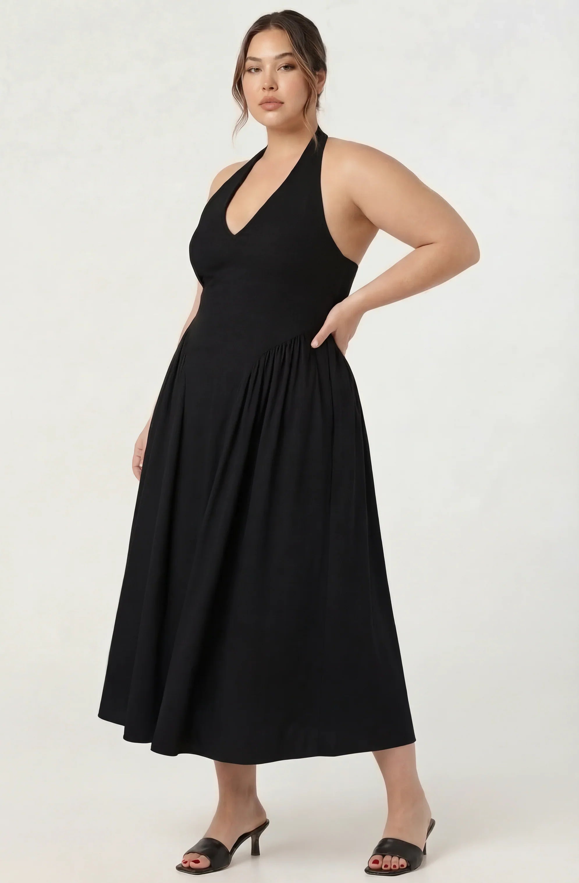 Inixyf Meana Halter Plunge Drop-Waist Midi Dress