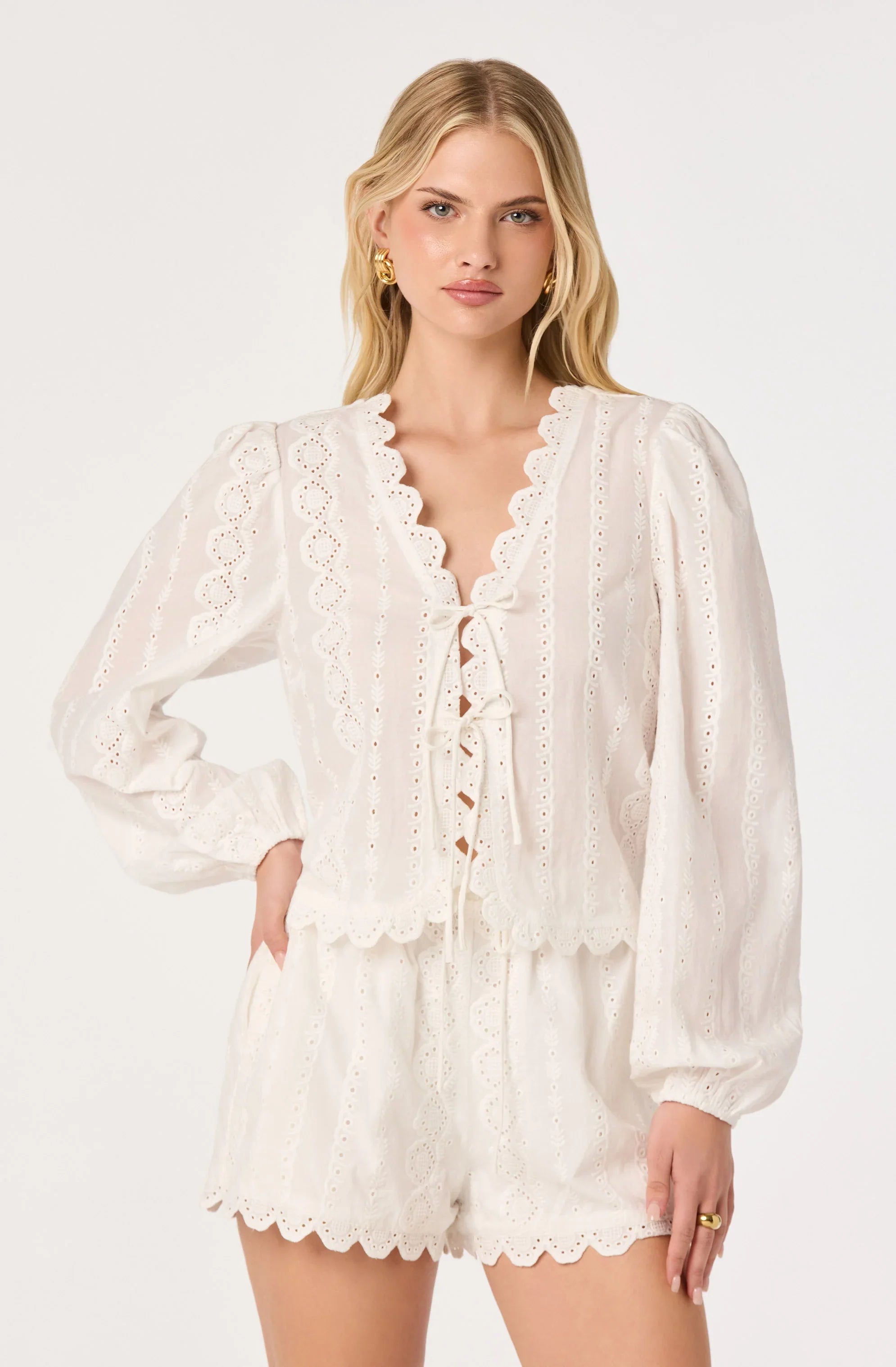 Inixyf Leah Eyelet Tie-Front Top