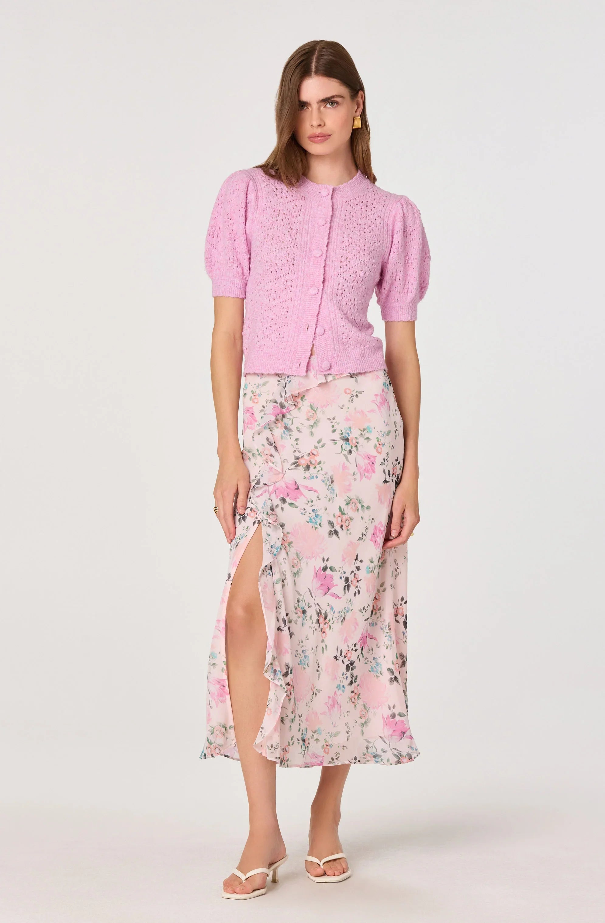Inixyf Kaydence Puff Sleeve Bobble Stitch Cardigan