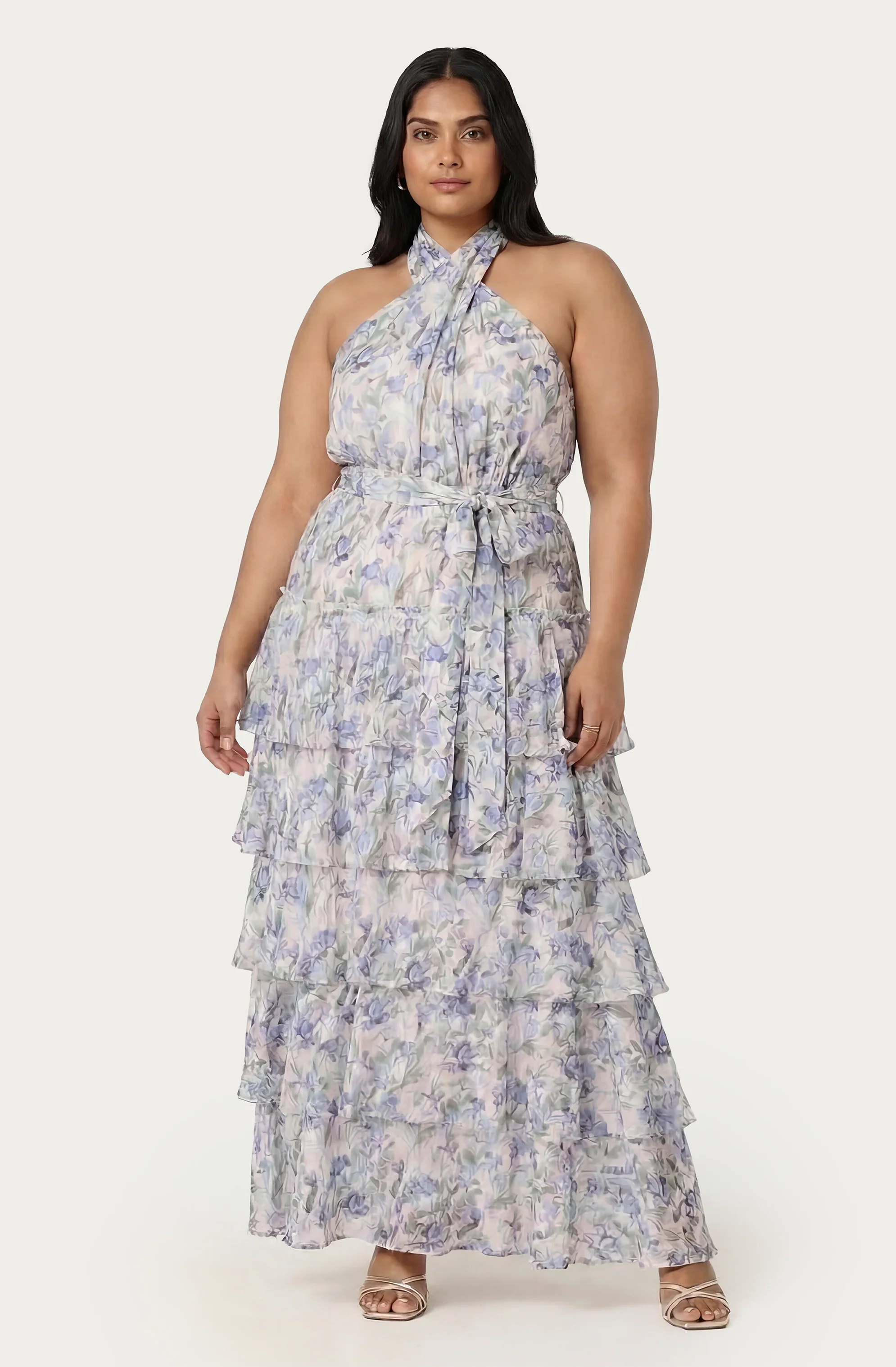 Lbruh Adamaris Floral Halter Tiered Ruffle Maxi Dress