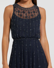 Navy High Neck Sleeveless Embellished A Line Cocktail Dress