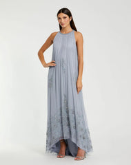 High Neck Floral Embellished Trapeze Gown
