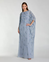 Blue Floral Embellished Kaftan Gown
