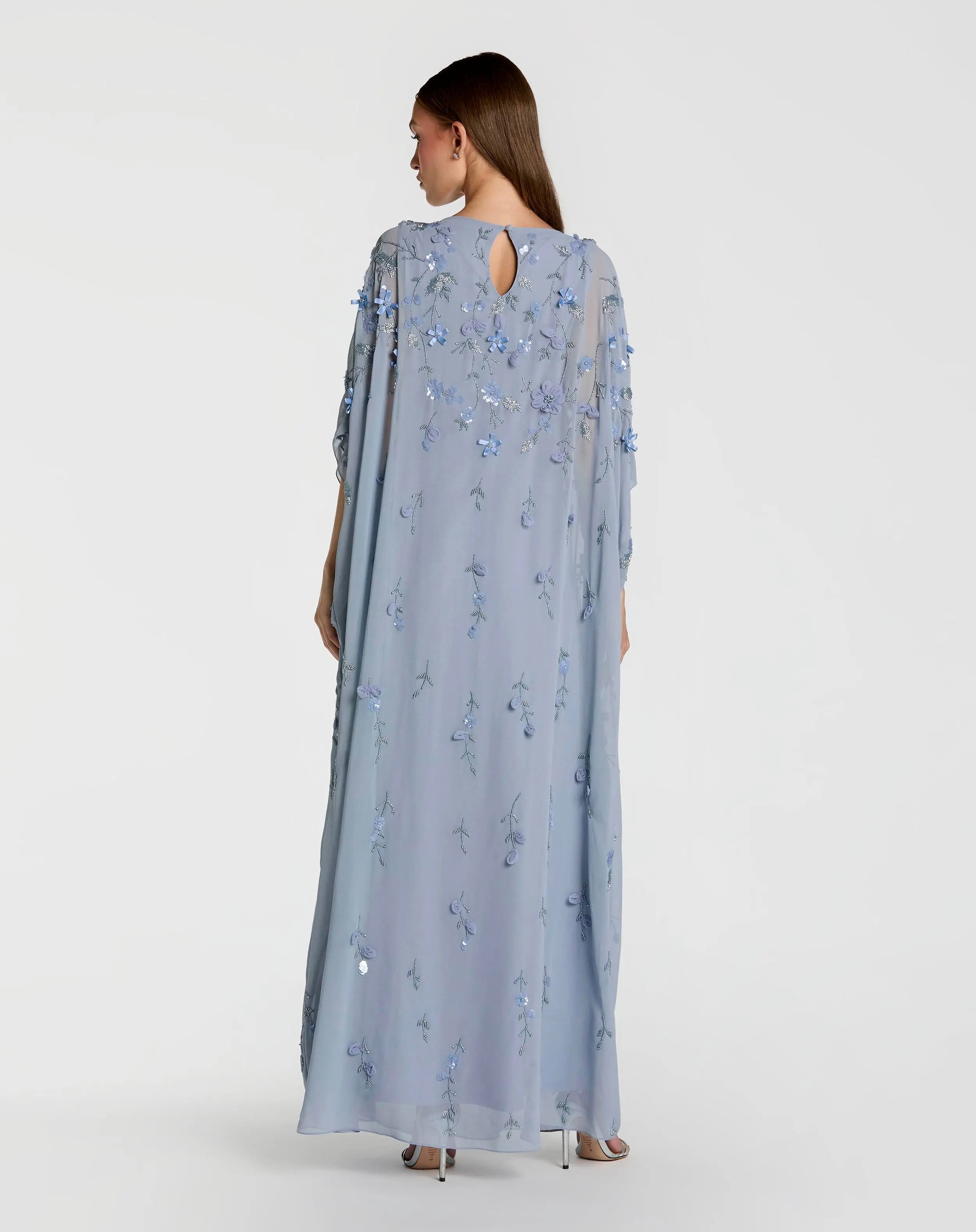 Blue Floral Embellished Kaftan Gown