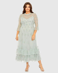 Green Embellished High Neck Dress (Plus)